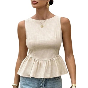 image:imageFloerns Womens Cute Sleeveless Peplum Tops Crew Neck Dressy Casual Summer Tank TopsApricot