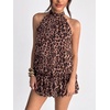 image:imageFloerns Women Backless Sleeveless Ruffle Bubble Hem Mesh Halter Mini DressKhaki Leopard
