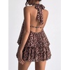 image:imageFloerns Women Backless Sleeveless Ruffle Bubble Hem Mesh Halter Mini DressKhaki Leopard