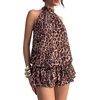 image:imageFloerns Women Backless Sleeveless Ruffle Bubble Hem Mesh Halter Mini DressKhaki Leopard