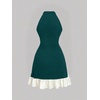 image:imageFloerns Womens Bowknot Halter Dress Pearl Ruffle Hem Party Mini DressesDark Green