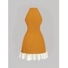 image:imageFloerns Womens Bowknot Halter Dress Pearl Ruffle Hem Party Mini DressesMustard Yellow