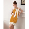 image:imageFloerns Womens Bowknot Halter Dress Pearl Ruffle Hem Party Mini DressesMustard Yellow