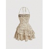 image:imageFloerns Womens Floral Halter Ruffle Tiered Cute Summer Mini DressApricot