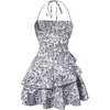 image:imageFloerns Womens Floral Halter Ruffle Tiered Cute Summer Mini DressBlack and White