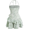 image:imageFloerns Womens Floral Halter Ruffle Tiered Cute Summer Mini DressGreen and White