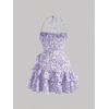 image:imageFloerns Womens Floral Halter Ruffle Tiered Cute Summer Mini DressMauve Purple