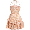 image:imageFloerns Womens Floral Halter Ruffle Tiered Cute Summer Mini DressOrange