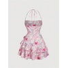 image:imageFloerns Womens Floral Halter Ruffle Tiered Cute Summer Mini DressPink Floral