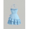 image:imageFloerns Womens Floral Halter Ruffle Tiered Cute Summer Mini DressPlain Blue