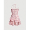 image:imageFloerns Womens Floral Halter Ruffle Tiered Cute Summer Mini DressRed