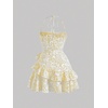image:imageFloerns Womens Floral Halter Ruffle Tiered Cute Summer Mini DressYellow