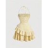 image:imageFloerns Womens Floral Halter Ruffle Tiered Cute Summer Mini DressYellow Daisy