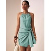 image:imageFloerns Womens Halter Backless Linen Wrap Mini Dress Tie Waist SundressBlue
