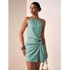image:imageFloerns Womens Halter Backless Linen Wrap Mini Dress Tie Waist SundressBlue