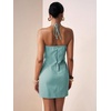 image:imageFloerns Womens Halter Backless Linen Wrap Mini Dress Tie Waist SundressBlue