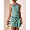 image:imageFloerns Womens Halter Backless Linen Wrap Mini Dress Tie Waist SundressBlue