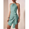 image:imageFloerns Womens Halter Backless Linen Wrap Mini Dress Tie Waist SundressBlue