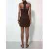 image:imageFloerns Womens Halter Backless Linen Wrap Mini Dress Tie Waist SundressBrown