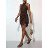 image:imageFloerns Womens Halter Backless Linen Wrap Mini Dress Tie Waist SundressBrown