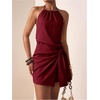 image:imageFloerns Womens Halter Backless Linen Wrap Mini Dress Tie Waist SundressBurgundy