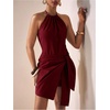 image:imageFloerns Womens Halter Backless Linen Wrap Mini Dress Tie Waist SundressBurgundy