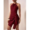 image:imageFloerns Womens Halter Backless Linen Wrap Mini Dress Tie Waist SundressBurgundy