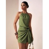 image:imageFloerns Womens Halter Backless Linen Wrap Mini Dress Tie Waist SundressGreen