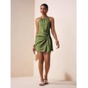 image:imageFloerns Womens Halter Backless Linen Wrap Mini Dress Tie Waist SundressGreen
