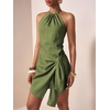 image:imageFloerns Womens Halter Backless Linen Wrap Mini Dress Tie Waist SundressGreen