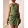 image:imageFloerns Womens Halter Backless Linen Wrap Mini Dress Tie Waist SundressGreen