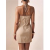 image:imageFloerns Womens Halter Backless Linen Wrap Mini Dress Tie Waist SundressKhaki