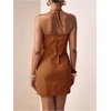 image:imageFloerns Womens Halter Backless Linen Wrap Mini Dress Tie Waist SundressRedwood