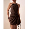 image:imageFloerns Womens Halter Backless Linen Wrap Mini Dress Tie Waist SundressRust Brown