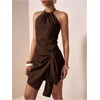 image:imageFloerns Womens Halter Backless Linen Wrap Mini Dress Tie Waist SundressRust Brown