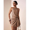image:imageFloerns Womens Halter Backless Linen Wrap Mini Dress Tie Waist SundressTaupe