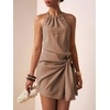 image:imageFloerns Womens Halter Backless Linen Wrap Mini Dress Tie Waist SundressTaupe