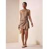 image:imageFloerns Womens Halter Backless Linen Wrap Mini Dress Tie Waist SundressTaupe