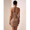 image:imageFloerns Womens Halter Backless Linen Wrap Mini Dress Tie Waist SundressTaupe