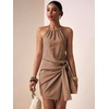 image:imageFloerns Womens Halter Backless Linen Wrap Mini Dress Tie Waist SundressTaupe