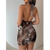 image:imageFloerns Womens Leopard Print Halter Backless Lace Mini Going Out DressesBrown Zebra