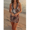 image:imageFloerns Womens Leopard Print Halter Backless Lace Mini Going Out DressesBrown Zebra