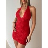 image:imageFloerns Womens Leopard Print Halter Backless Lace Mini Going Out DressesRed
