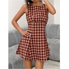 image:imageFloerns Womens Plaid Sleeveless Mini Dress Crew Neck Ruched Short DressesRed
