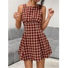 image:imageFloerns Womens Plaid Sleeveless Mini Dress Crew Neck Ruched Short DressesRed