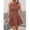 image:imageFloerns Womens Plaid Sleeveless Mini Dress Crew Neck Ruched Short DressesRed