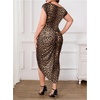 image:imageFloerns Womens Plus Size Asymmetrical Neck Ruched Slit Hem Cocktail DressBrown Leopard