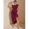 image:imageFloerns Womens Plus Size Asymmetrical Neck Ruched Slit Hem Cocktail DressBurgundy