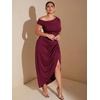 image:imageFloerns Womens Plus Size Asymmetrical Neck Ruched Slit Hem Cocktail DressBurgundy