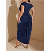 image:imageFloerns Womens Plus Size Asymmetrical Neck Ruched Slit Hem Cocktail DressDark Blue